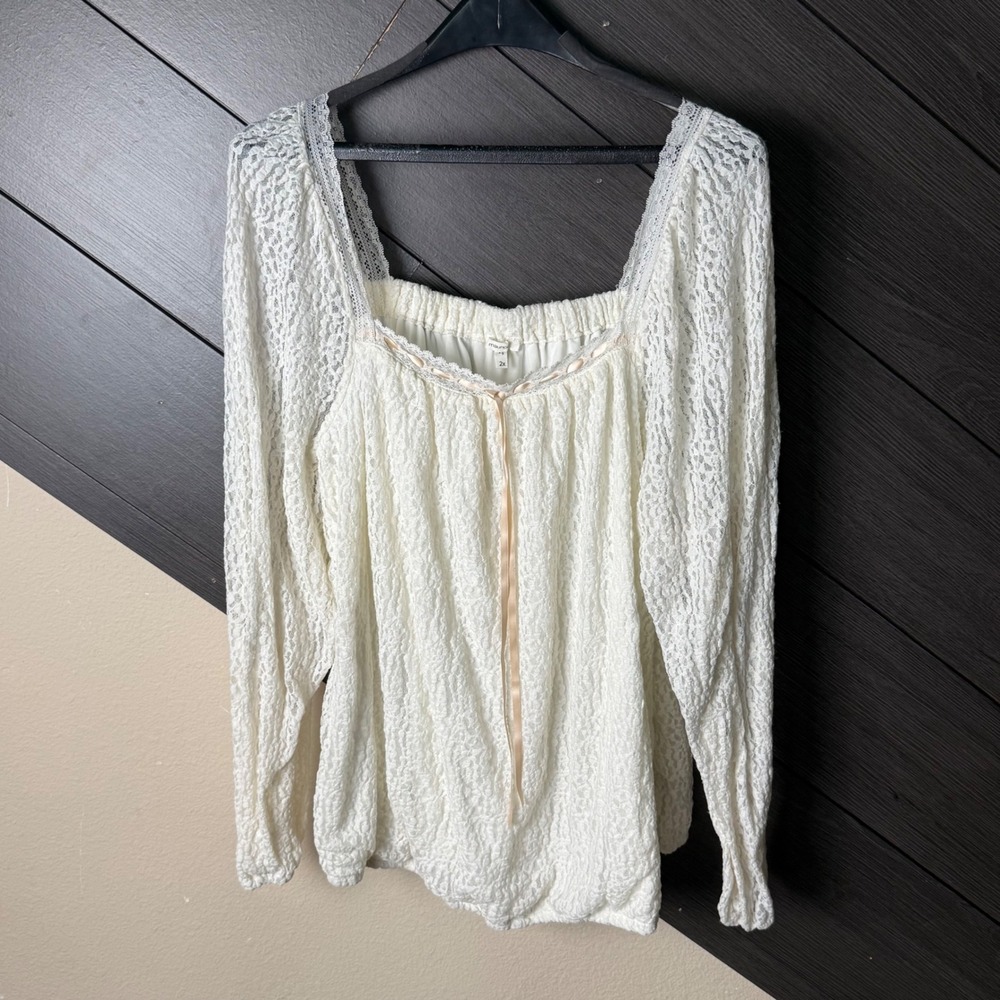 Maurices Women's Boho Peasant Blouse Lace Long Sleeve Creamβ 2X Plus Cottagecore